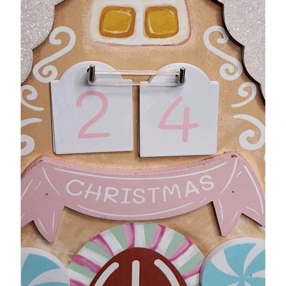 Gingerbread House Advent Calendar Candy Pastel Wood Countdown To Christmas 9.5